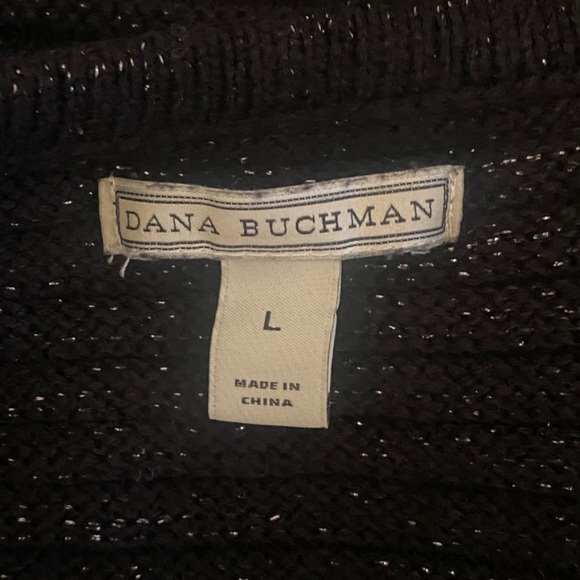 Dana Buchman Black Sparkly Asymmetrical Crewneck Sweater size Large - Picture 4 of 5